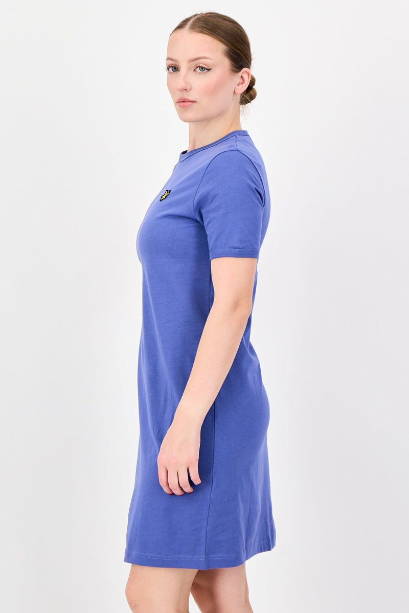 Lyle & Scott Women Embroidered Logo Short Sleeve Mini Dress, Light Purple - Image 2